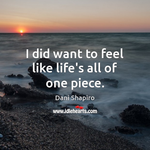 I did want to feel like life’s all of one piece. Dani Shapiro Picture Quote