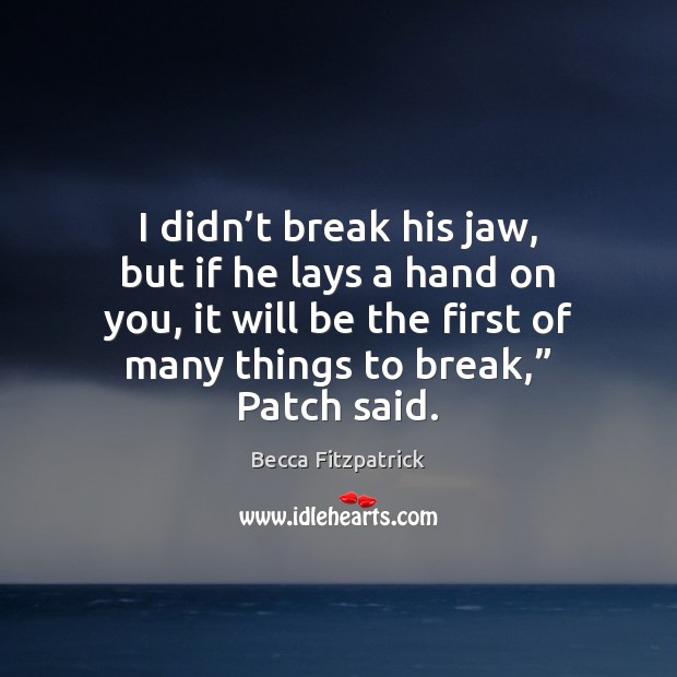I didn’t break his jaw, but if he lays a hand Becca Fitzpatrick Picture Quote