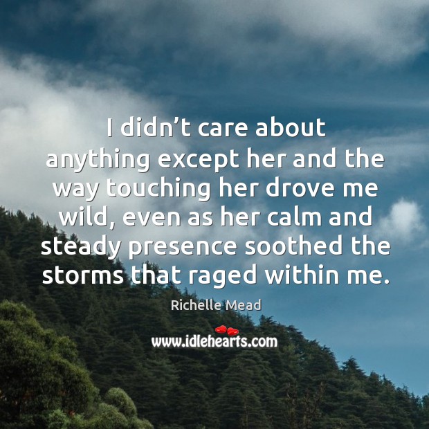 I didn’t care about anything except her and the way touching Richelle Mead Picture Quote