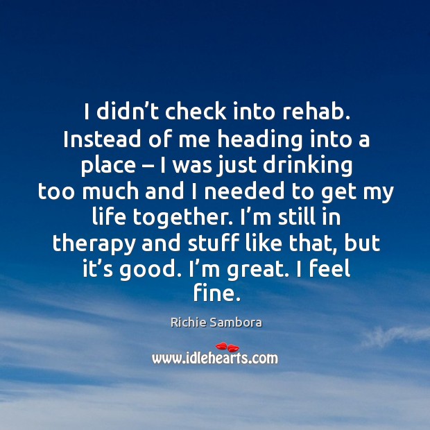 I didn’t check into rehab. Instead of me heading into a place – I was just drinking too Richie Sambora Picture Quote