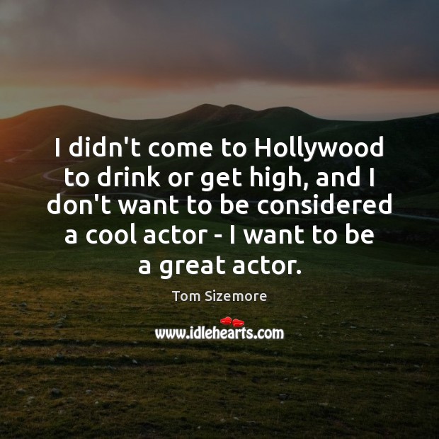 I didn’t come to Hollywood to drink or get high, and I Tom Sizemore Picture Quote