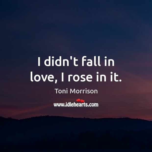 I didn’t fall in love, I rose in it. Toni Morrison Picture Quote