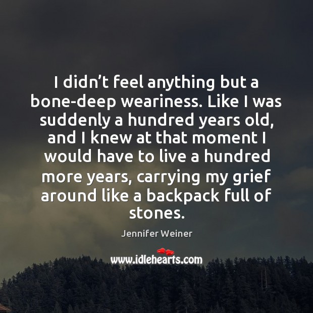 I didn’t feel anything but a bone-deep weariness. Like I was Jennifer Weiner Picture Quote
