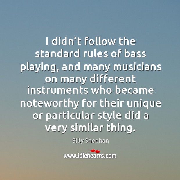 I didn’t follow the standard rules of bass playing, and many musicians on many different Billy Sheehan Picture Quote