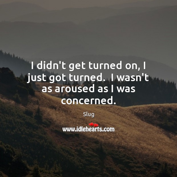 I didn’t get turned on, I just got turned.  I wasn’t as aroused as I was concerned. Slug Picture Quote