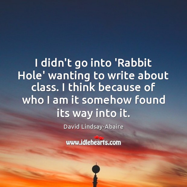 I didn’t go into ‘Rabbit Hole’ wanting to write about class. I David Lindsay-Abaire Picture Quote
