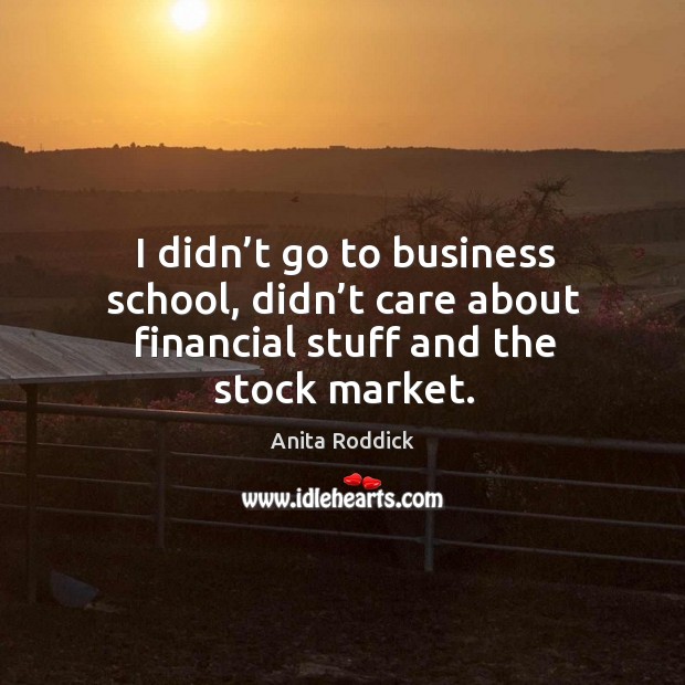 I didn’t go to business school, didn’t care about financial stuff and the stock market. Anita Roddick Picture Quote