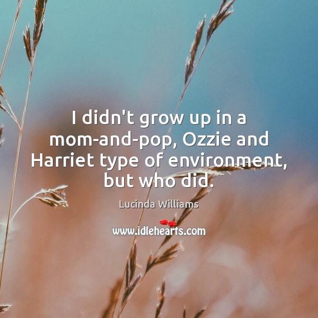 I didn’t grow up in a mom-and-pop, Ozzie and Harriet type of environment, but who did. Lucinda Williams Picture Quote