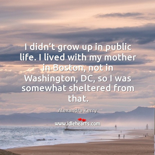 I didn’t grow up in public life. I lived with my mother in boston, not in washington Alexandra Kerry Picture Quote