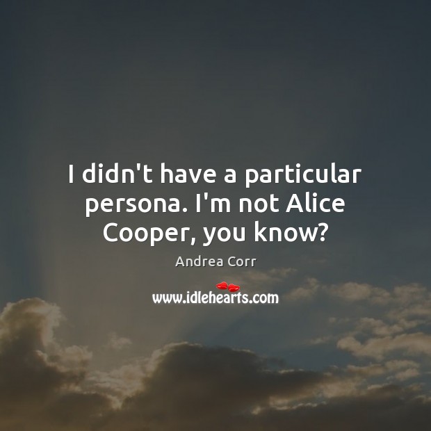 I didn’t have a particular persona. I’m not Alice Cooper, you know? Andrea Corr Picture Quote
