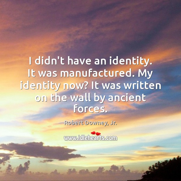 I didn’t have an identity. It was manufactured. My identity now? It Robert Downey, Jr. Picture Quote