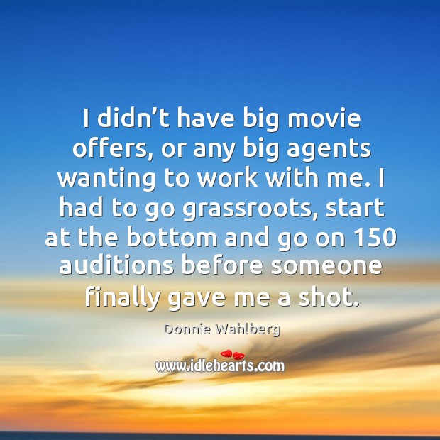 I didn’t have big movie offers, or any big agents wanting to work with me. Donnie Wahlberg Picture Quote