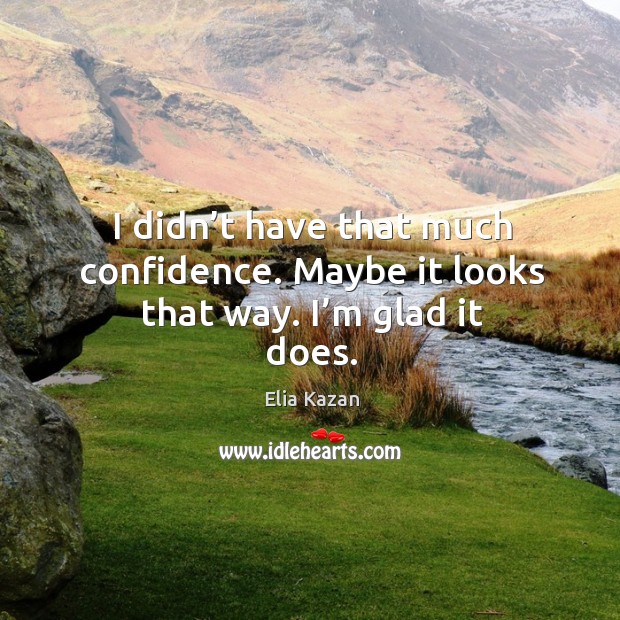 I didn’t have that much confidence. Maybe it looks that way. I’m glad it does. Elia Kazan Picture Quote