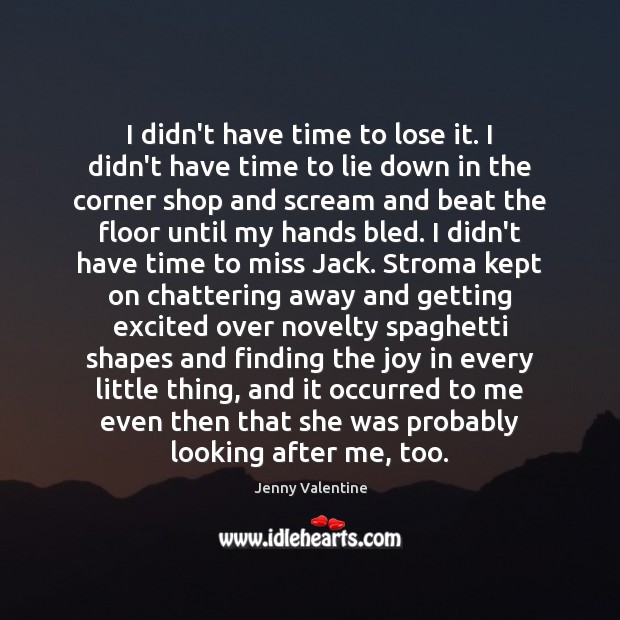 I didn’t have time to lose it. I didn’t have time to Jenny Valentine Picture Quote