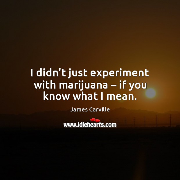I didn’t just experiment with marijuana – if you know what I mean. James Carville Picture Quote