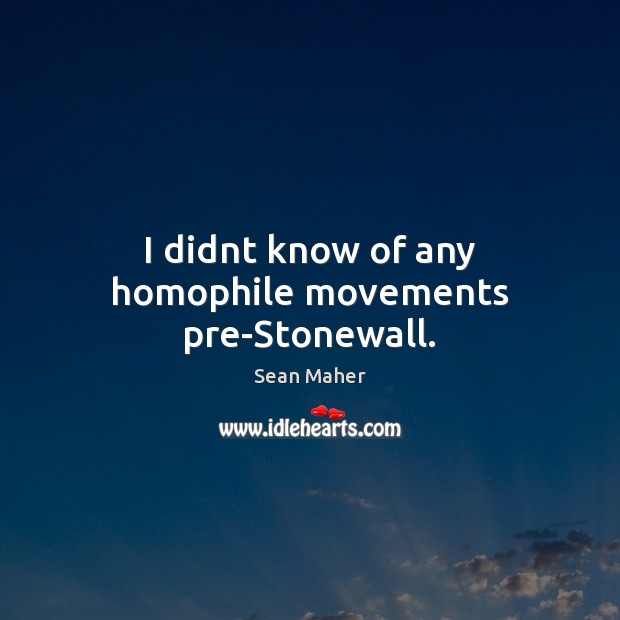 I didnt know of any homophile movements pre-Stonewall. Sean Maher Picture Quote