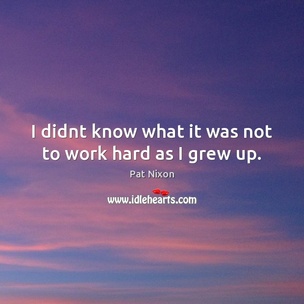 I didnt know what it was not to work hard as I grew up. Pat Nixon Picture Quote