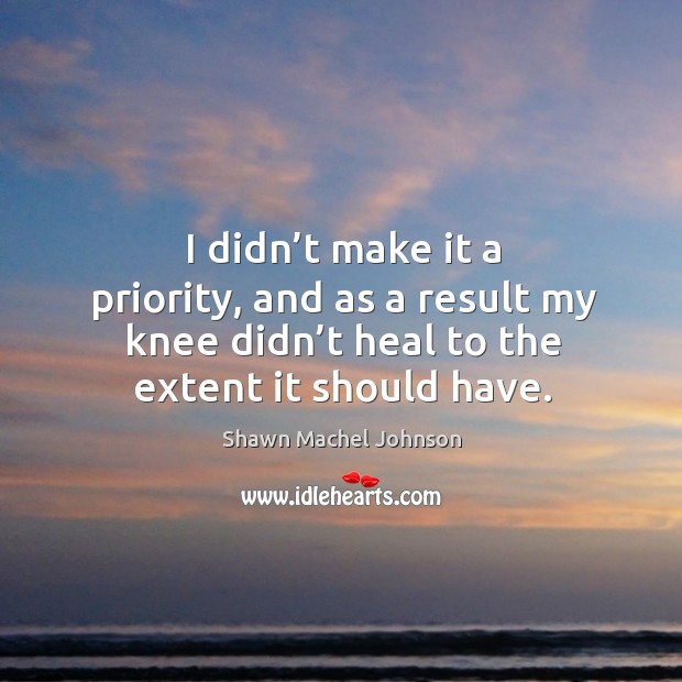 I didn’t make it a priority, and as a result my knee didn’t heal to the extent it should have. Shawn Machel Johnson Picture Quote