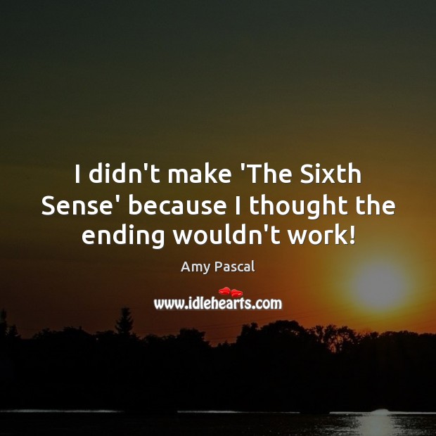 I didn’t make ‘The Sixth Sense’ because I thought the ending wouldn’t work! Amy Pascal Picture Quote