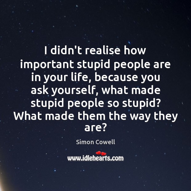 I didn’t realise how important stupid people are in your life, because Simon Cowell Picture Quote