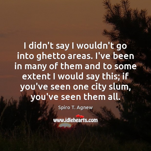I didn’t say I wouldn’t go into ghetto areas. I’ve been in Spiro T. Agnew Picture Quote