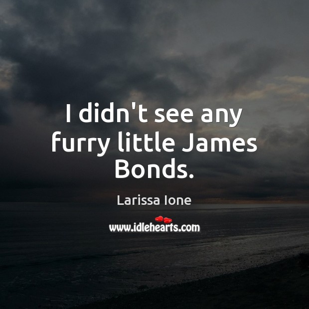I didn’t see any furry little James Bonds. Larissa Ione Picture Quote