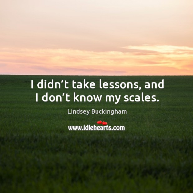 I didn’t take lessons, and I don’t know my scales. Lindsey Buckingham Picture Quote