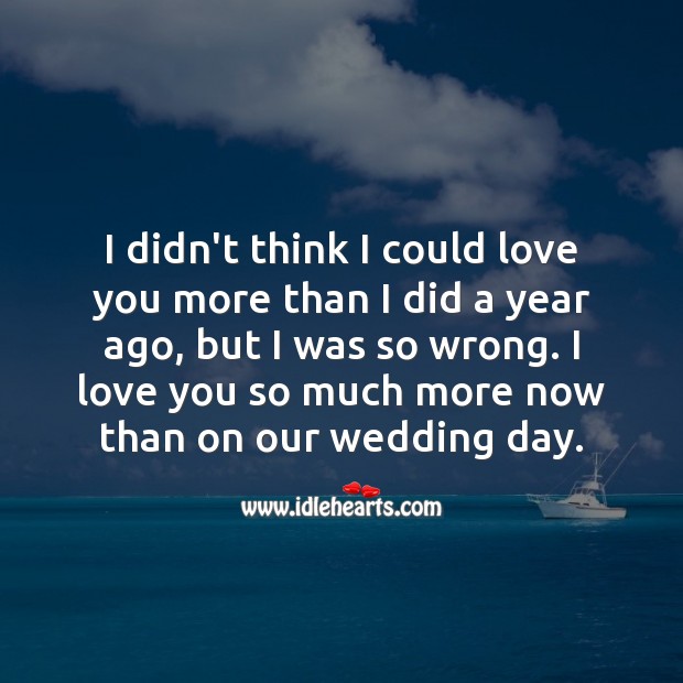 I didn’t think I could love you more than I did a year ago, but I was so wrong. I Love You Quotes Image