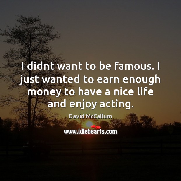 I didnt want to be famous. I just wanted to earn enough Image