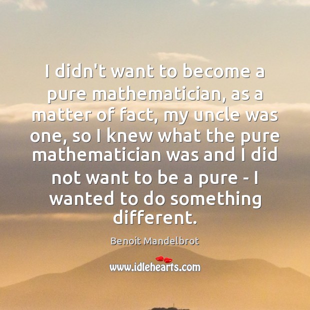 I didn’t want to become a pure mathematician, as a matter of Benoit Mandelbrot Picture Quote