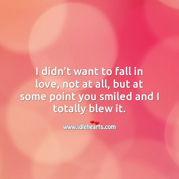 I didn’t want to fall in love, not at all, but at some point you smiled and I totally blew it. Falling in Love Quotes Image