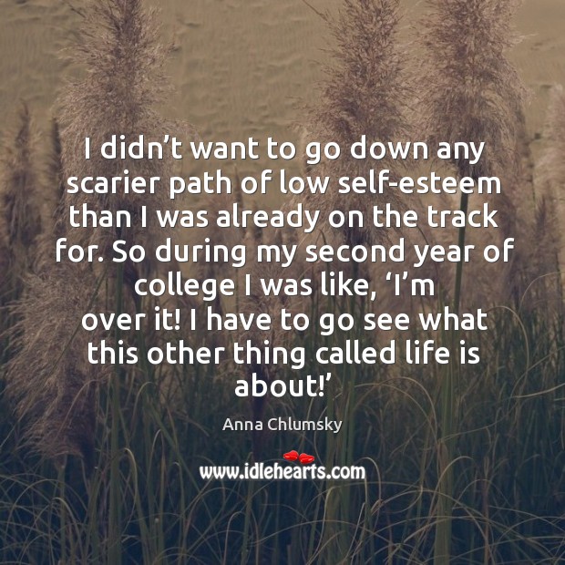 I didn’t want to go down any scarier path of low self-esteem than I was already on the track for. Anna Chlumsky Picture Quote
