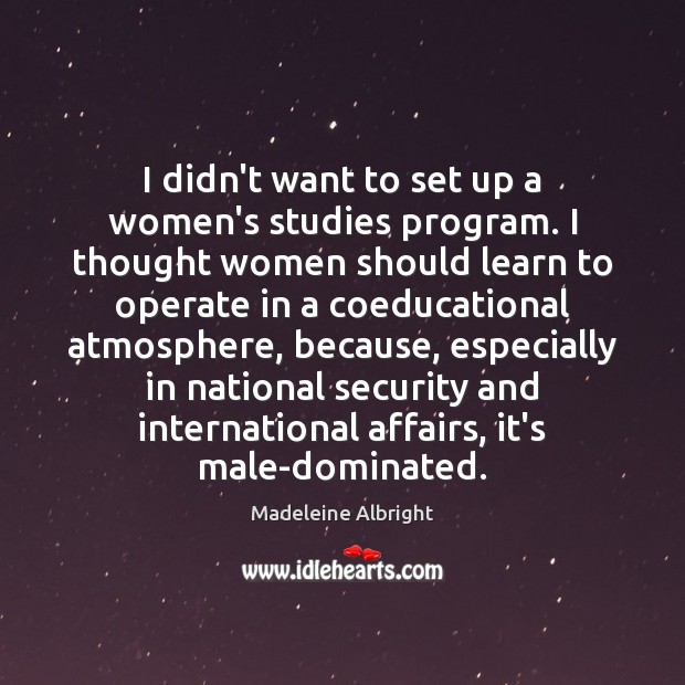 I didn’t want to set up a women’s studies program. I thought Madeleine Albright Picture Quote