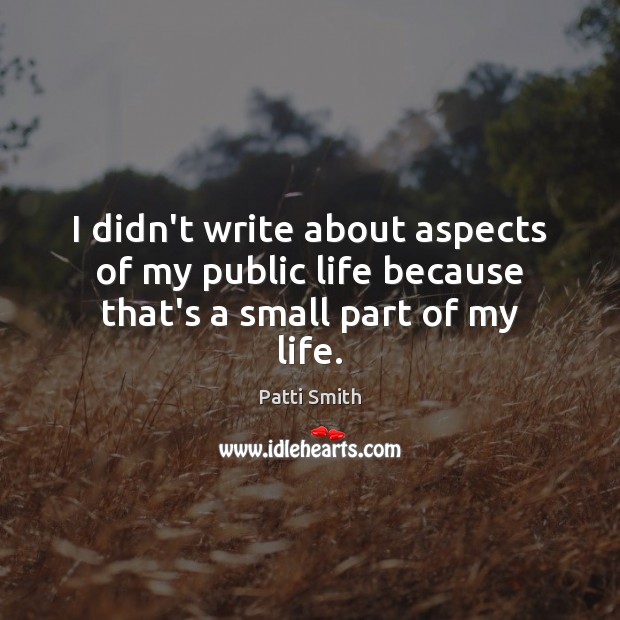I didn’t write about aspects of my public life because that’s a small part of my life. Patti Smith Picture Quote
