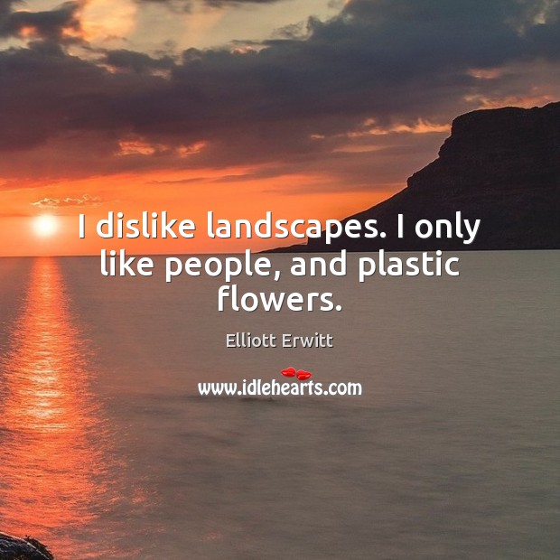 I dislike landscapes. I only like people, and plastic flowers. Elliott Erwitt Picture Quote