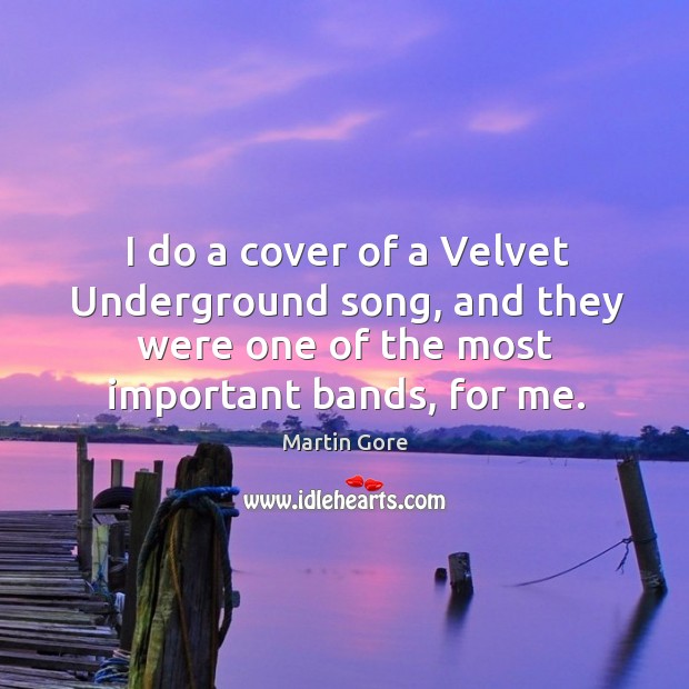 I do a cover of a velvet underground song, and they were one of the most important bands, for me. Martin Gore Picture Quote
