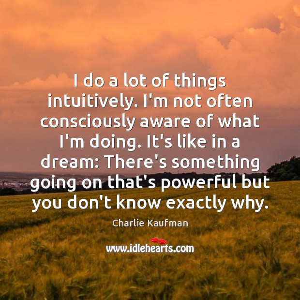 I do a lot of things intuitively. I’m not often consciously aware Charlie Kaufman Picture Quote
