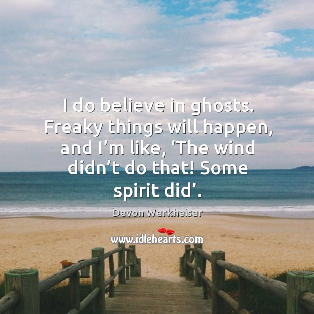 I do believe in ghosts. Freaky things will happen, and I’m like, ‘the wind didn’t do that! some spirit did’. Devon Werkheiser Picture Quote