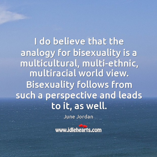 I do believe that the analogy for bisexuality is a multicultural, multi-ethnic, Image