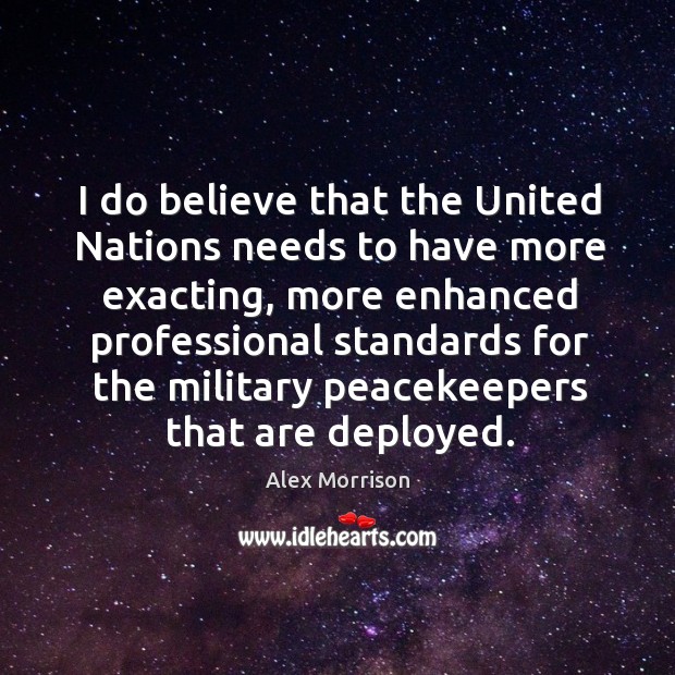 I do believe that the united nations needs to have more exacting, more enhanced professional standards Alex Morrison Picture Quote