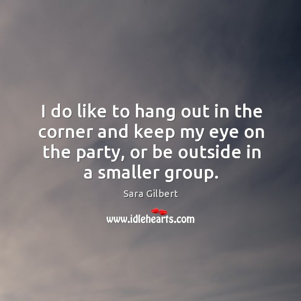 I do like to hang out in the corner and keep my eye on the party, or be outside in a smaller group. Sara Gilbert Picture Quote
