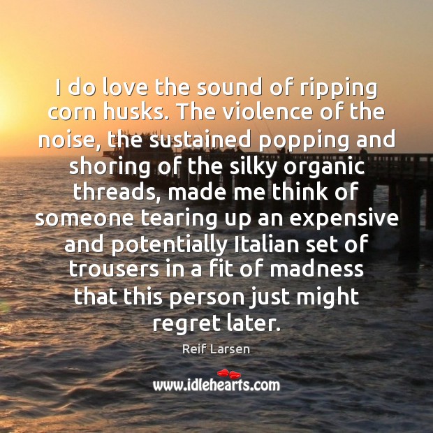 I do love the sound of ripping corn husks. The violence of Reif Larsen Picture Quote