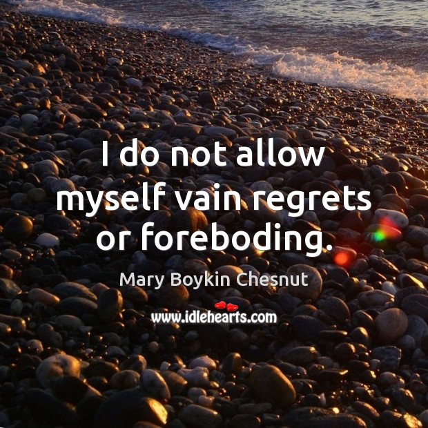 I do not allow myself vain regrets or foreboding. Mary Boykin Chesnut Picture Quote