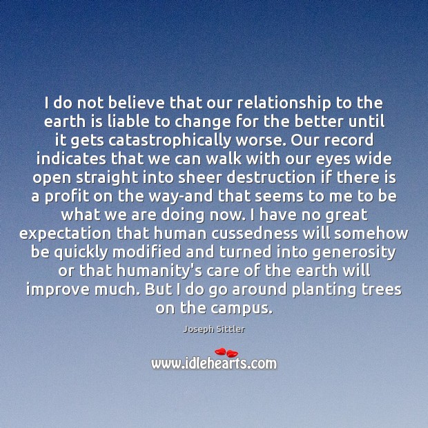 I do not believe that our relationship to the earth is liable Joseph Sittler Picture Quote