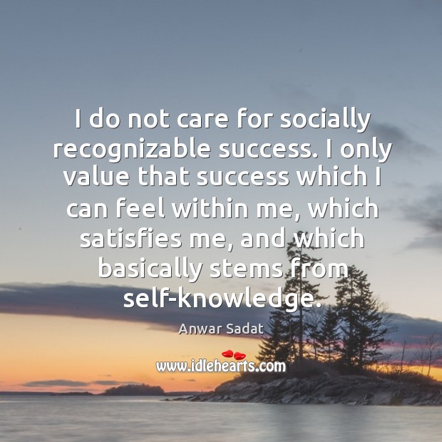 I do not care for socially recognizable success. I only value that Anwar Sadat Picture Quote