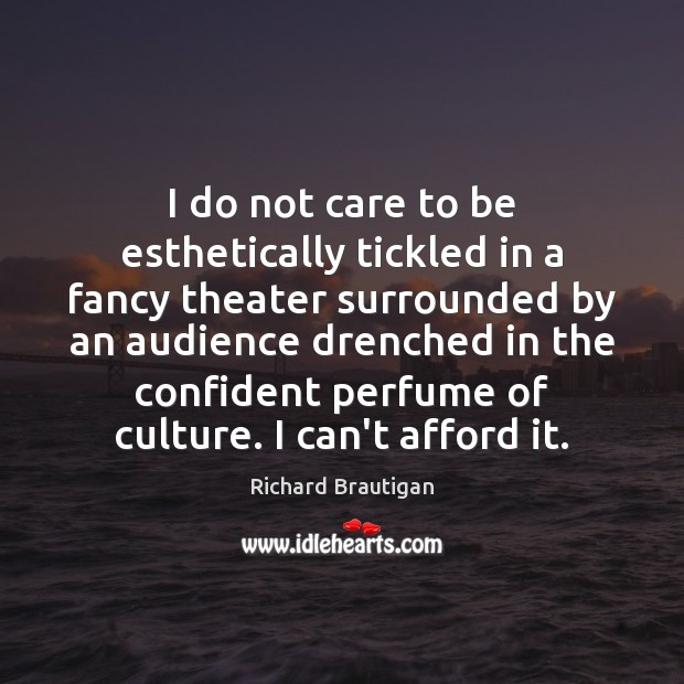 I do not care to be esthetically tickled in a fancy theater Richard Brautigan Picture Quote