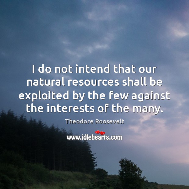 I do not intend that our natural resources shall be exploited by Theodore Roosevelt Picture Quote