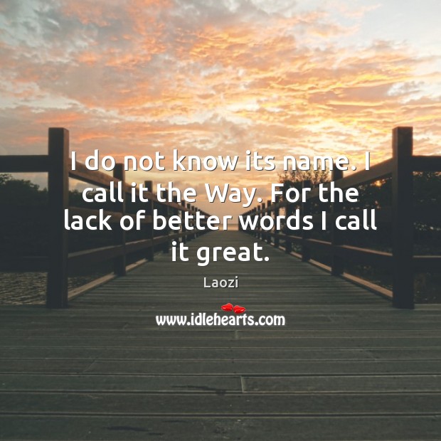 I do not know its name. I call it the Way. For the lack of better words I call it great. Laozi Picture Quote