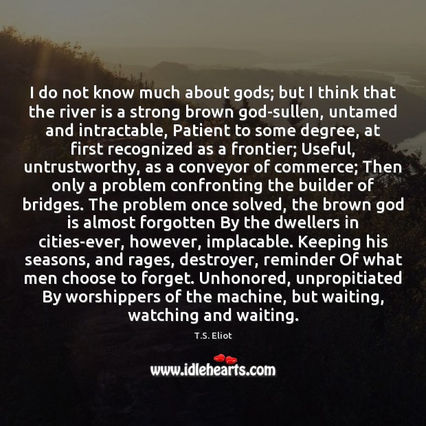 I do not know much about Gods; but I think that the T.S. Eliot Picture Quote