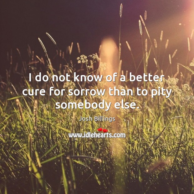 I do not know of a better cure for sorrow than to pity somebody else. Josh Billings Picture Quote